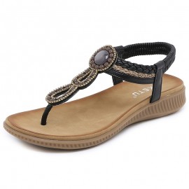 Summer Bohemian Toe - post Sandals for Women, Beaded Braided Thick - soled Retro Ethnic - style Casual Beach Shoes