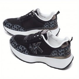 Desai Women'S Breathable Mesh Sneakers with Thick Cushioned PVC Sole - Lightweight Low-Top Lace-Up Running Shoes, All-Season Casual Outdoor Shoes in Beige & White, Ladies Sneakers, Comfortable Fabric Insole