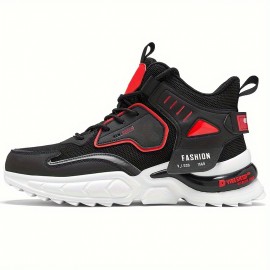 Men's Solid Trendy Chunky Shoes With Shock Absorption, Comfy Non Slip Lace Up Sneakers For Men's Outdoor Activities