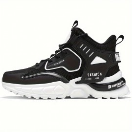 Men's Solid Trendy Chunky Shoes With Shock Absorption, Comfy Non Slip Lace Up Sneakers For Men's Outdoor Activities