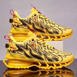 Men's Blade Sneakers - Breathable Running Sneakers with Flame Design, Mid-Top Support & TPU Sole for Hiking, Outdoor, Casual Wear - Black/Red/Yellow, Hiking Shoes, Outdoor Footwear, Dynamic Shoe Design, EVA Cushioning