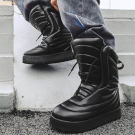 [Men's Height-Enhancing Boots] Korean Fashion Inspired Height-Enhancing Boots for Men | High-Top Chunky Platform Boots - Thick Platform Sneakers/Boots Hybrid with Lace-Up Closure, Upper & PVC Sole, Beige/ All-Season /Streetwear Shoes for Casual & Formal Events