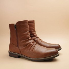 Men'S Slip-On Zipper Closure Ankle Boots - Faux Cover, Brown, Round Toe, Rubber Sole, Casual & Formal Wear, Casual Footwear | Sleek Boot Design | Durable Rubber Sole