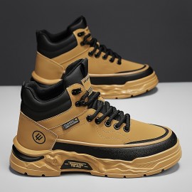 Men's All-Season High-Top Casual Sneakers - Fashionable & Versatile, Lace-Up with Letter Print Design, Durable PU Material for Outdoor, Hiking & Casual Attire