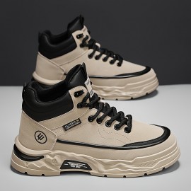 Men's All-Season High-Top Casual Sneakers - Fashionable & Versatile, Lace-Up with Letter Print Design, Durable PU Material for Outdoor, Hiking & Casual Attire