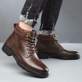 Men'S High-Top Ankle Boots - Non-Slip Thick Rubber Sole, All-Weather Comfort, Lace-Up Work Boots with Cushioned Insole - BrownTan - All-Season Outdoor & Office, Travel Boots For Men - Ideal For Hiking, Camping, Work - Durable Pu Construction