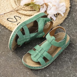[Summer Comfort Sandals] Plus-Size Women's Summer Sandals - Cross Straps, Solid Color, Thick Soft Soles, Comfortable Flat Sports Sandals