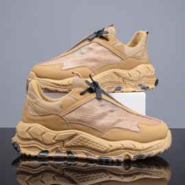 [Height Boost|Multi-Color] Height Boost|Multi-Color Men's Lift Shoes - Thick-Sole Sneakers with Arch & Stability Tech, PU/Fabric Low-Top, Lace-Up, All-Season Comfort - Black/Grey/Tan - Retro/Modern Style, PVC Sole, Breathable & Durable