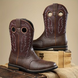 [Casual Boots] Casual Western Men's Boots | Solid Color, All-Season, Short Boot with Slip-On Closure, PU Upper/Inner/Insole, Rubber Sole, for Daily Wear