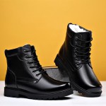 Men's Solid Color Lace-Up Short Boots, Microfiber Synthetic Upper, Fabric Inner & Insole, Rubber Sole, with Non-Slip Walking Shoes