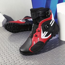 Men's Professional High Top Riding Boots With Reflective Design & Rotating Buckle, Comfy Non Slip Casual Durable Motorbike Shoes, Men's Footwear