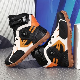 Men's Professional High Top Riding Boots With Reflective Design & Rotating Buckle, Comfy Non Slip Casual Durable Motorbike Shoes, Men's Footwear