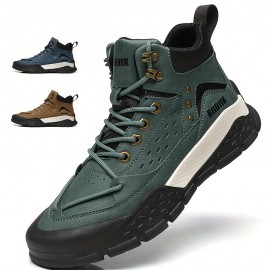 Men's Heavy-Duty Outdoor Hiking Boots - PU/Fabric Upper, Rugged Rubber Sole, Lace-Up Ankle Trekking Shoes for Mountain, Trail, Camping & Urban - Multi-Color Options (Navy/Tan//Dark Brown) - Short Height