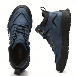 Men's Heavy-Duty Outdoor Hiking Boots - PU/Fabric Upper, Rugged Rubber Sole, Lace-Up Ankle Trekking Shoes for Mountain, Trail, Camping & Urban - Multi-Color Options (Navy/Tan//Dark Brown) - Short Height