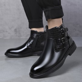 [Men's Ankle Boots] Slip-On & Zipper Closure Men's Ankle Boots | Synthetic Upper, Cushioned Insole & Non-Slip Rubber Outsole | Formal & Casual, Easy-Clean Black, Fall/Winter, Party Footwear, Embossed Animal Design, Durable Traction, Office Wear, Classic Style, Sturdy Construction, Fashion Enthusiasts