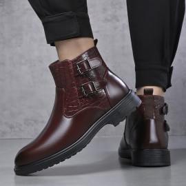 [Men's Ankle Boots] Slip-On & Zipper Closure Men's Ankle Boots | Synthetic Upper, Cushioned Insole & Non-Slip Rubber Outsole | Formal & Casual, Easy-Clean Black, Fall/Winter, Party Footwear, Embossed Animal Design, Durable Traction, Office Wear, Classic Style, Sturdy Construction, Fashion Enthusiasts