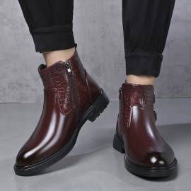 [Men's Ankle Boots] Slip-On & Zipper Closure Men's Ankle Boots | Synthetic Upper, Cushioned Insole & Non-Slip Rubber Outsole | Formal & Casual, Easy-Clean Black, Fall/Winter, Party Footwear, Embossed Animal Design, Durable Traction, Office Wear, Classic Style, Sturdy Construction, Fashion Enthusiasts