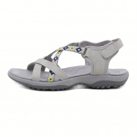 Women'S Summer Casual Flat Sandals - Breathable Mesh Upper, Non-Slip Rubber Sole, Adjustable Hook-and-Loop Strap, Lightweight Comfort for Outdoor & Casual Attire, Grey, Strappy Sandals
